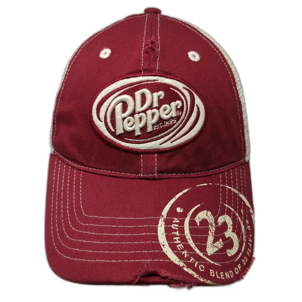 Drew Pearson Dr Pepper Trucker Hat Red One Size Mesh Distressed Snapback 23